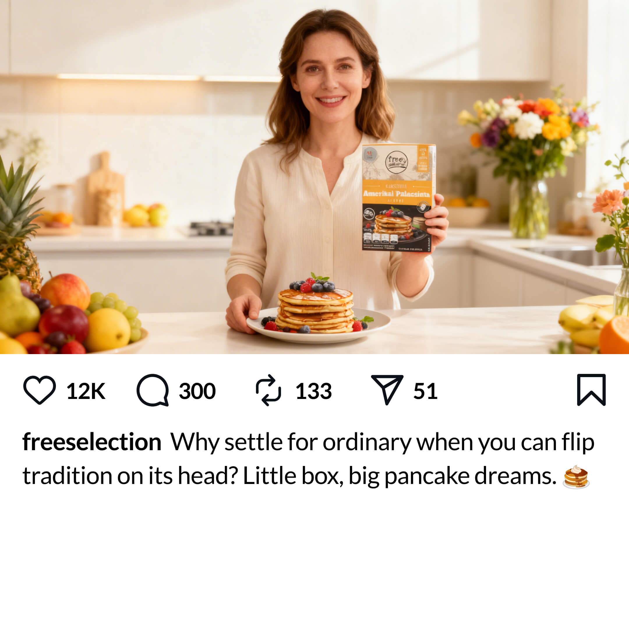 Woman behind kitchen island