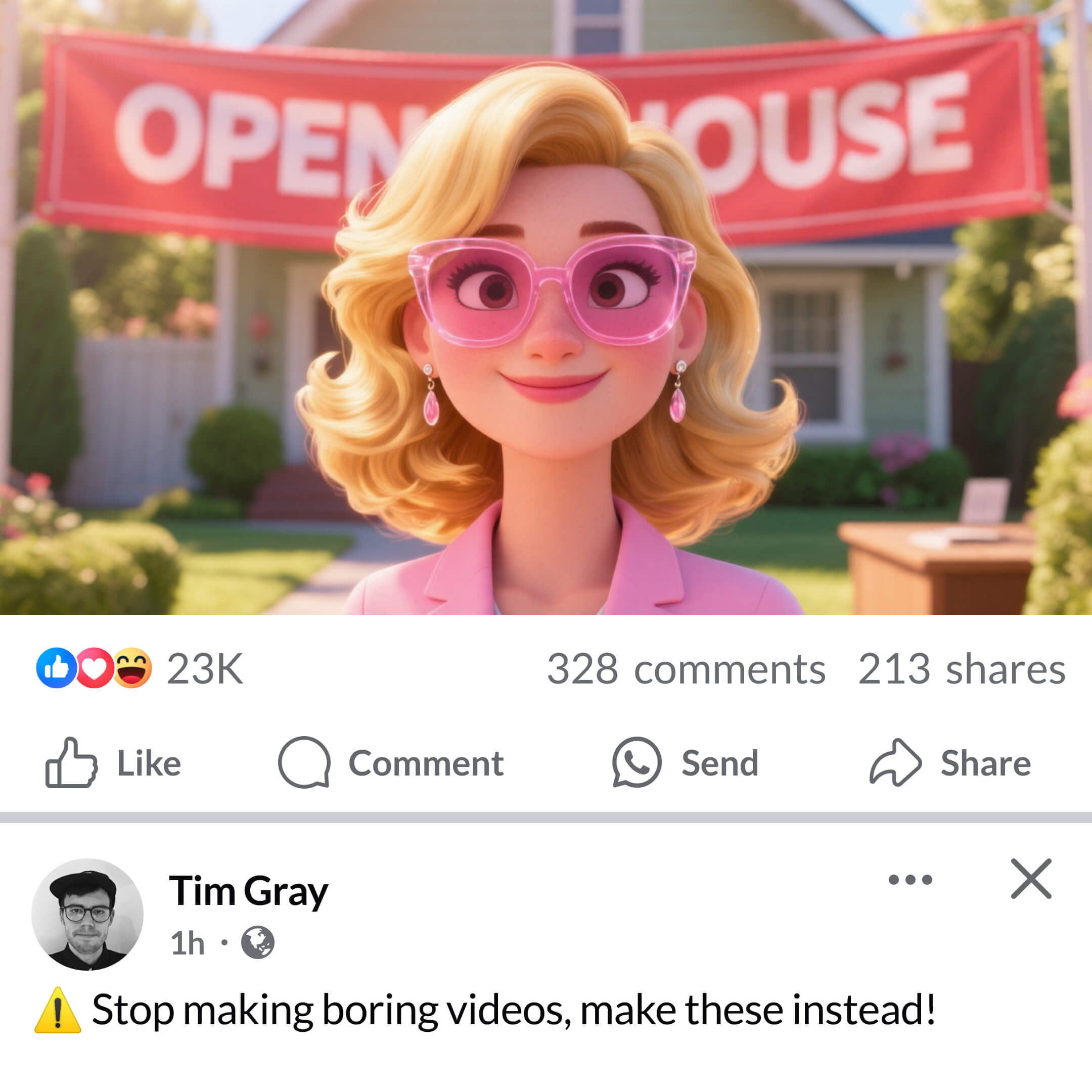 Scene preview where the open house banner is partly blocked by the subject